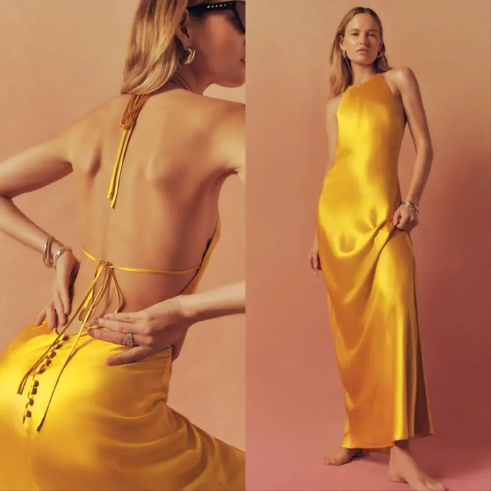 Reformation Jeany Silk Dress Turmeric - Picture 1 of 5
